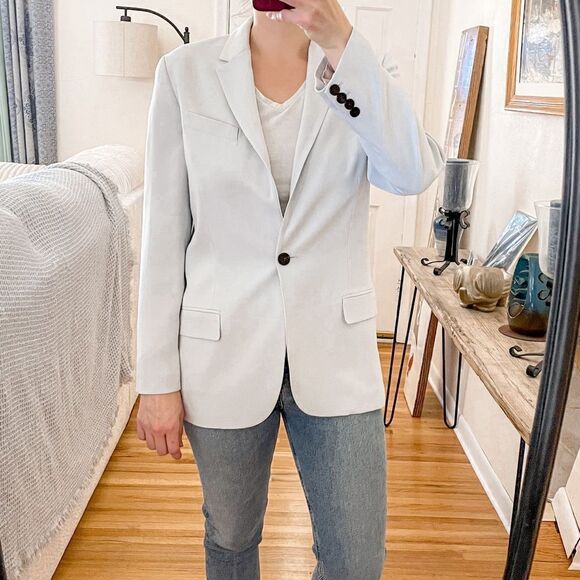 Theory Staple Blazer Jacket in Classic Crepe Light Blue 8 - Picture 1 of 9